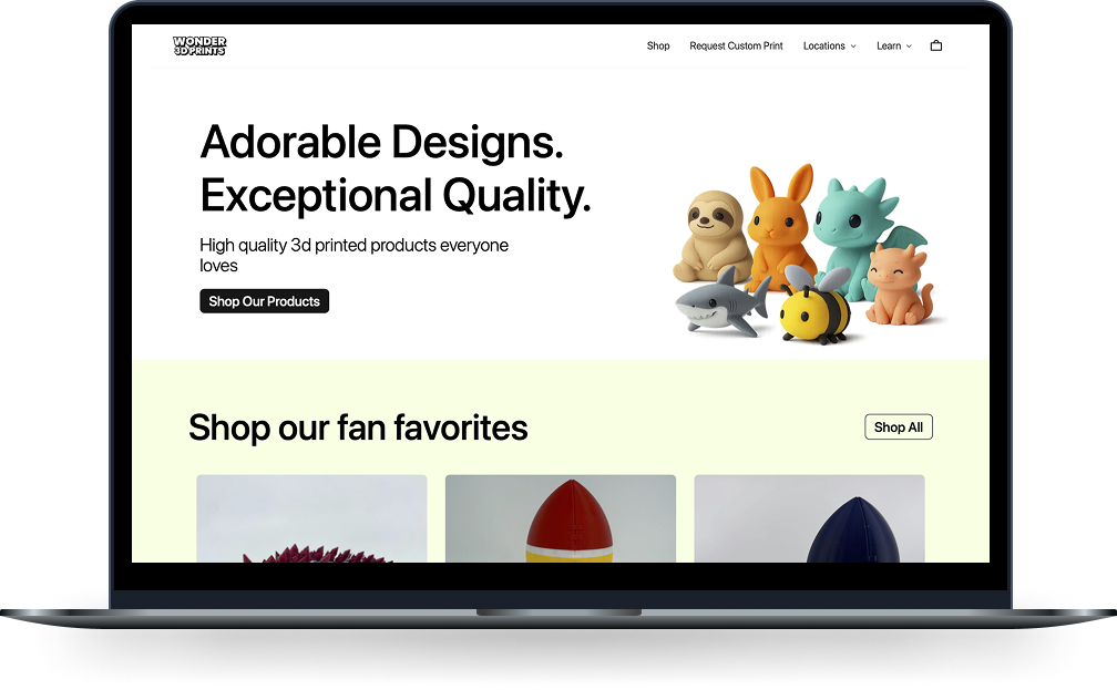 Wonder 3D Prints website on MacBook Air